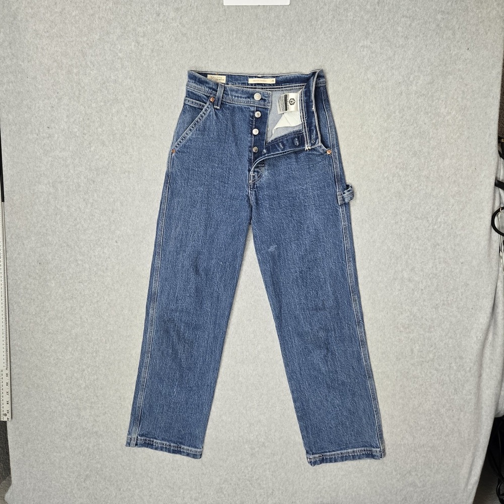 Levi's Ribcage Women Jeans 26X27 Blue‎ Denim Carpenter Straight 27" Inseam